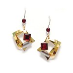 Shiny Gold Earrings with Red Acrylic by Crono Design